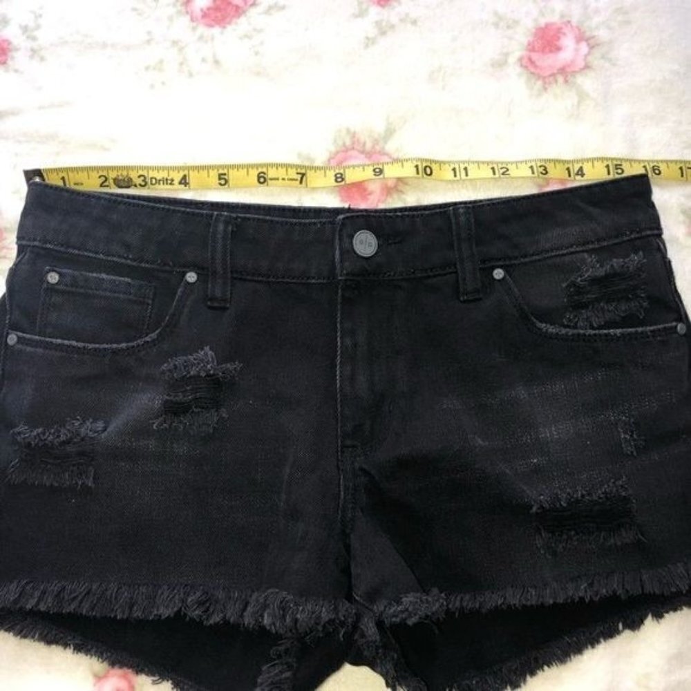 Black Jean Shorts Size 26 Distressed Denim Boho Beach Festival Cut Off Frayed